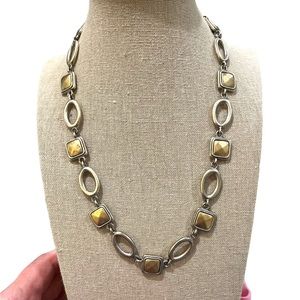 N315 Antiqued Matte Gold and Silver Necklace 18” 3” ext
